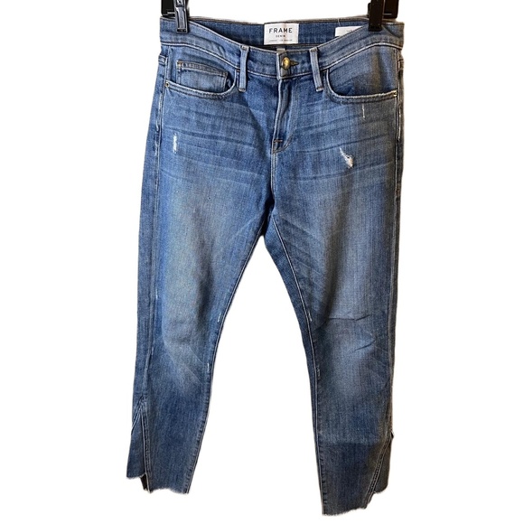 Frame Denim Beaudry Blue Le Boy Jeans Raw Hem Cropped Jeans Womens Size 26 - Picture 1 of 12